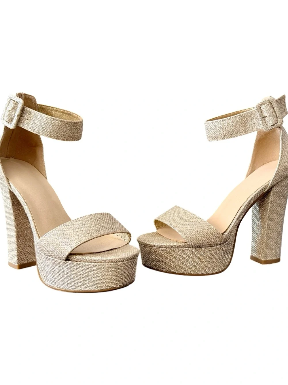 Dream Pairs Champagne Gold Glitter Platform Block Heel Sandals - Women’s Size 6